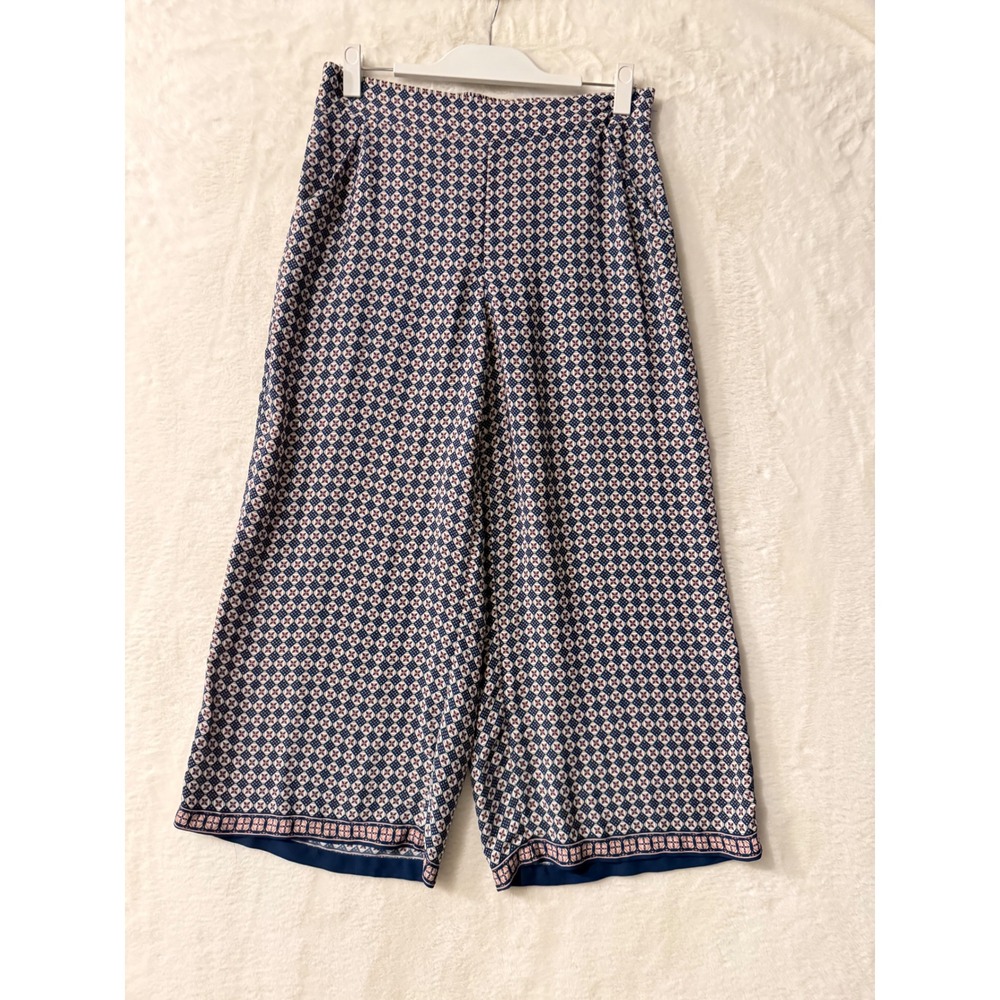 Max Studio Womens Navy Pink Geometric Tile Print Wide‎ Leg Cropped Pants NWT L